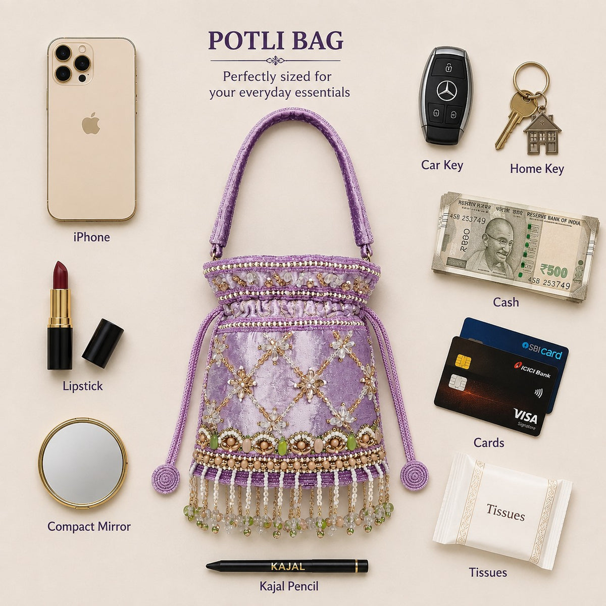 Lavender Bloom Beaded Potli