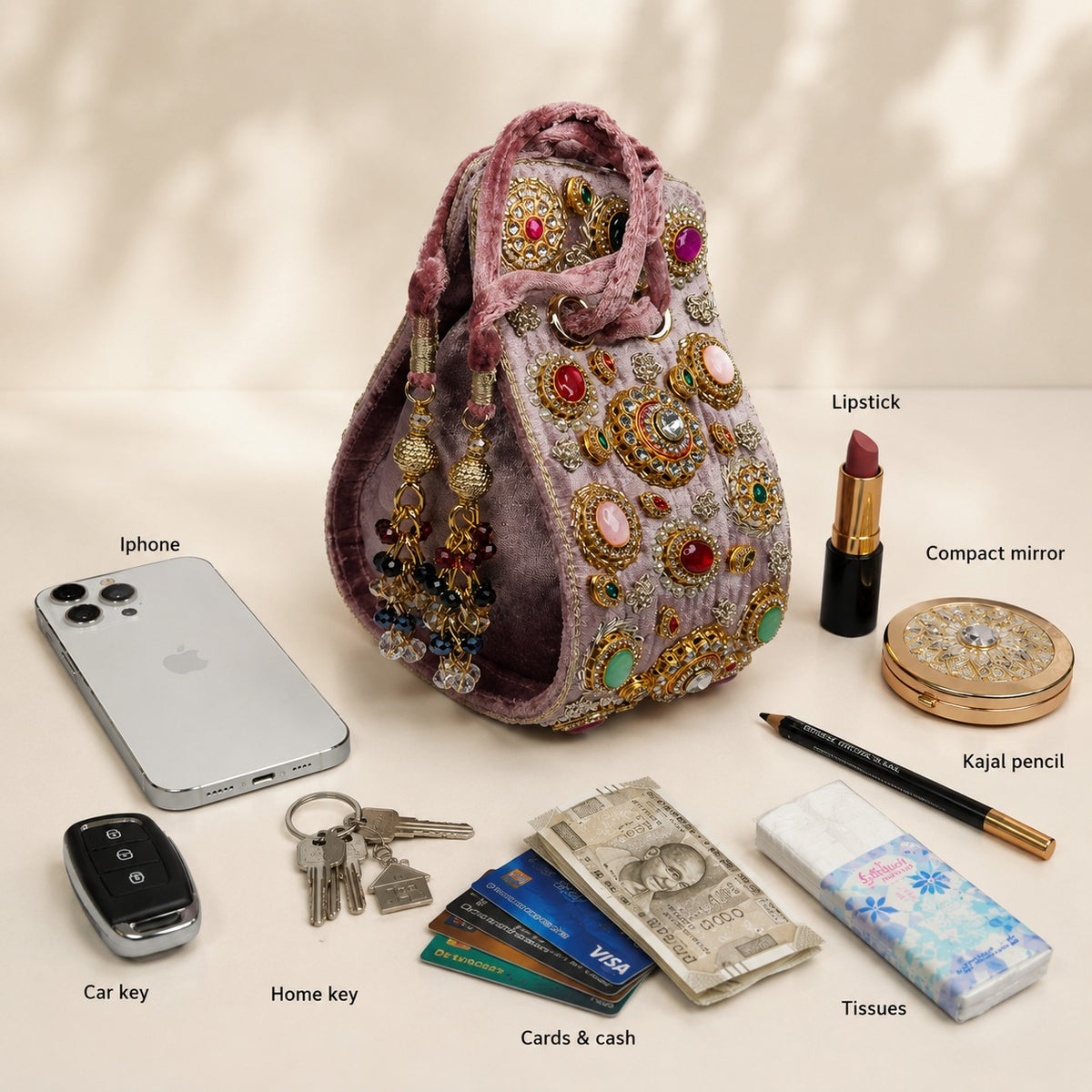 Lavender Kundan Jewel Potli