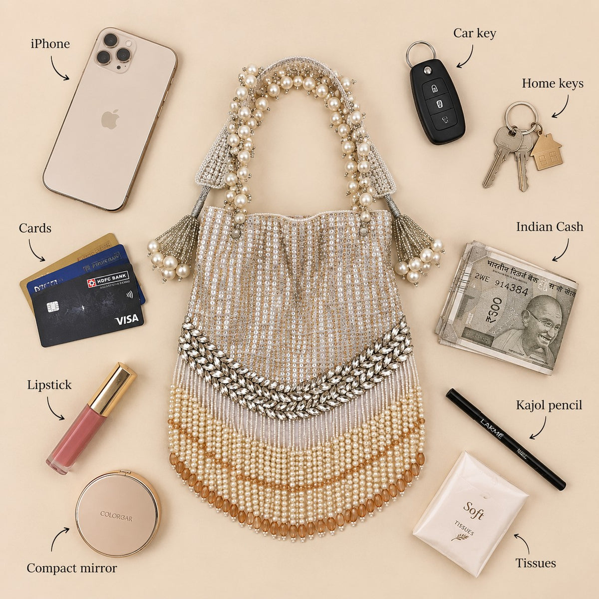 White Pearl Fringe Bridal Potli