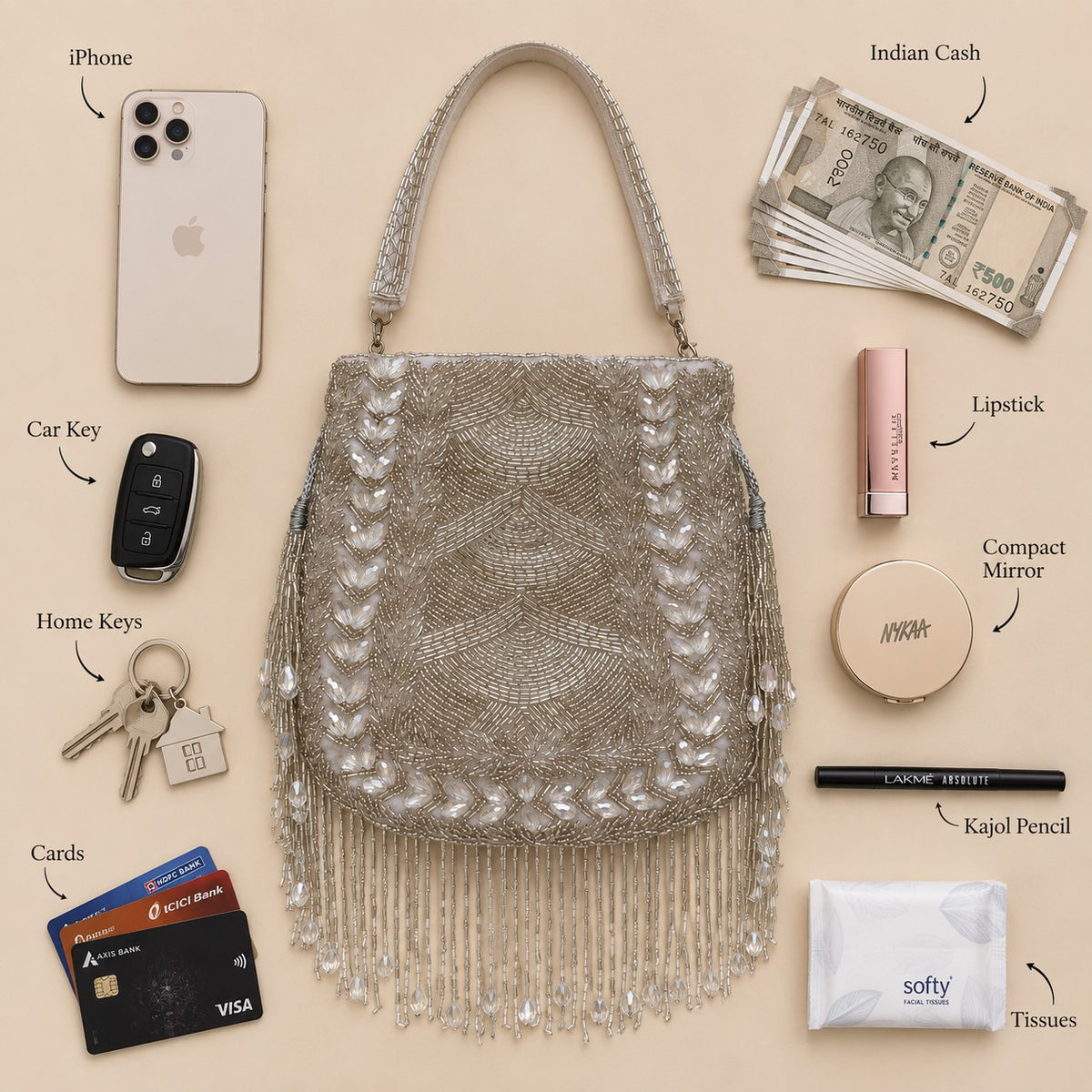 Silver Crystal Bridal Potli