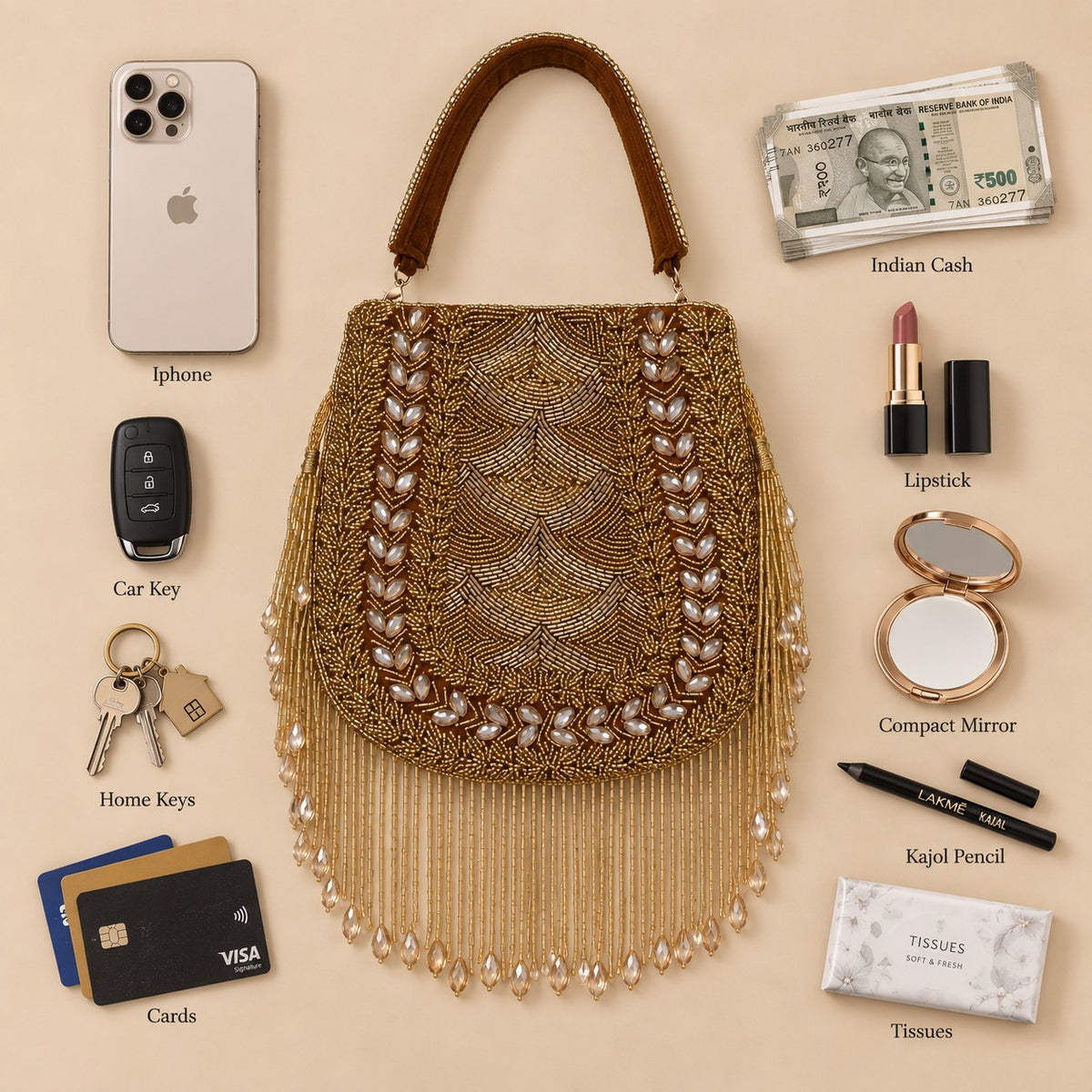 Brown Crystal Bridal Potli