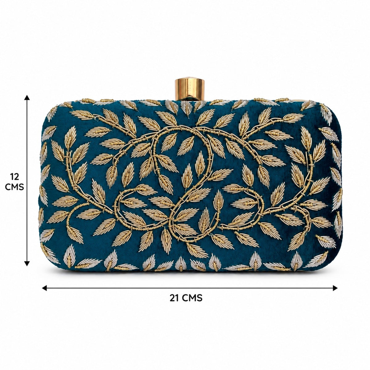 Teal and Gold Zardozi embroidered Clutch