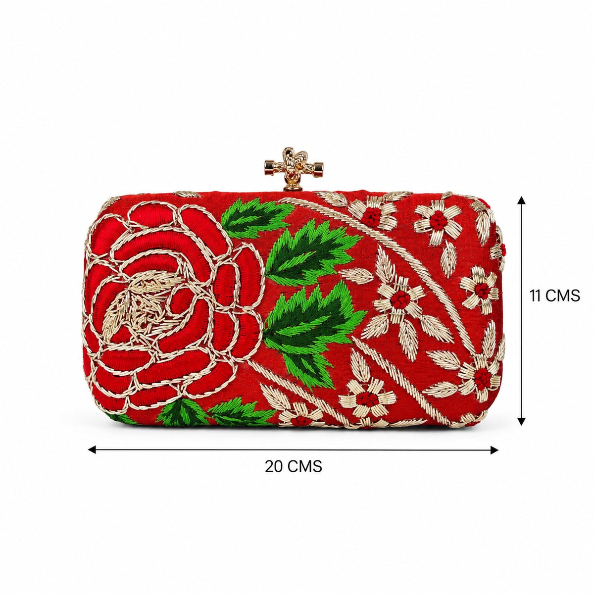 Embroidered Red Floral Clutch
