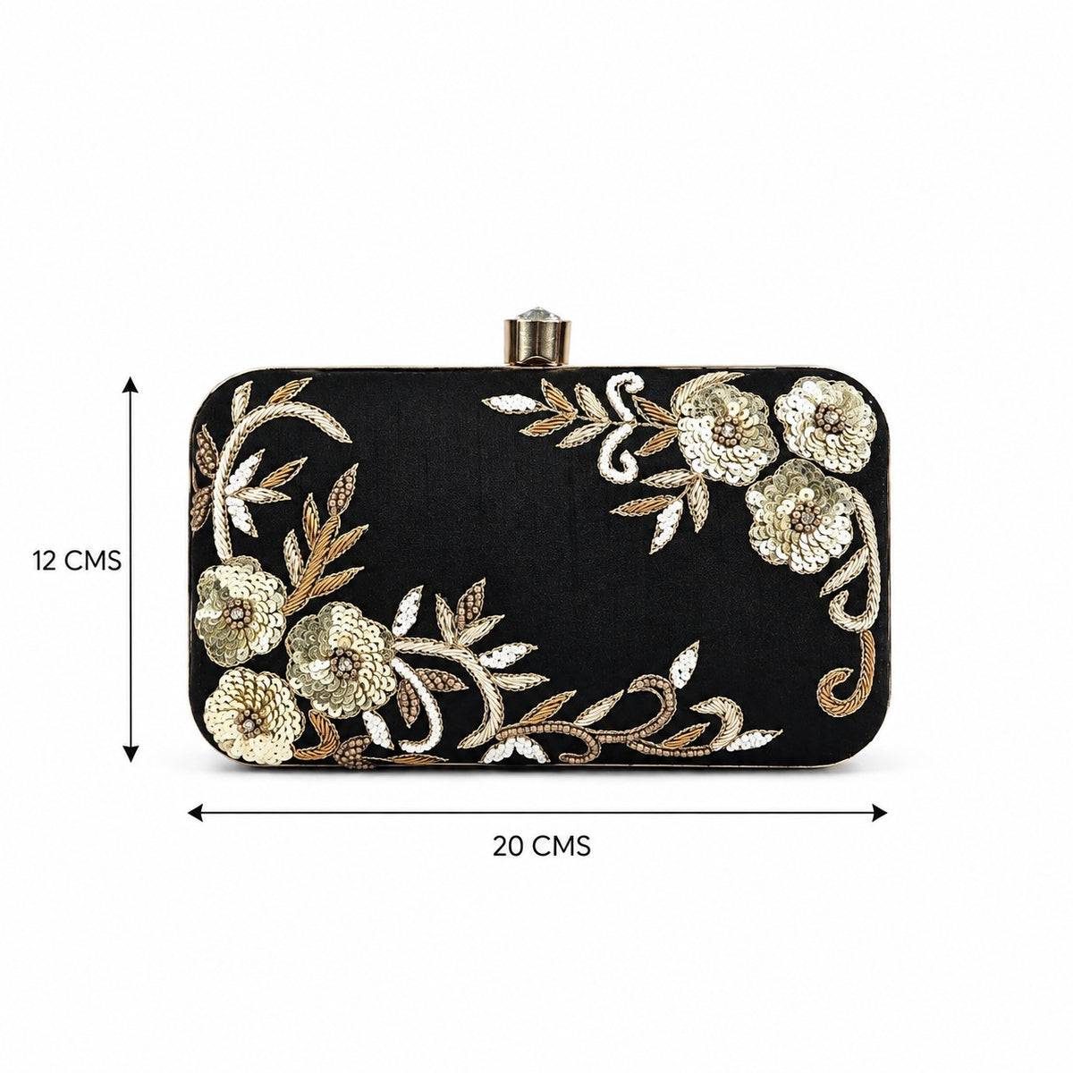 Embroidered Black and Gold Floral Clutch