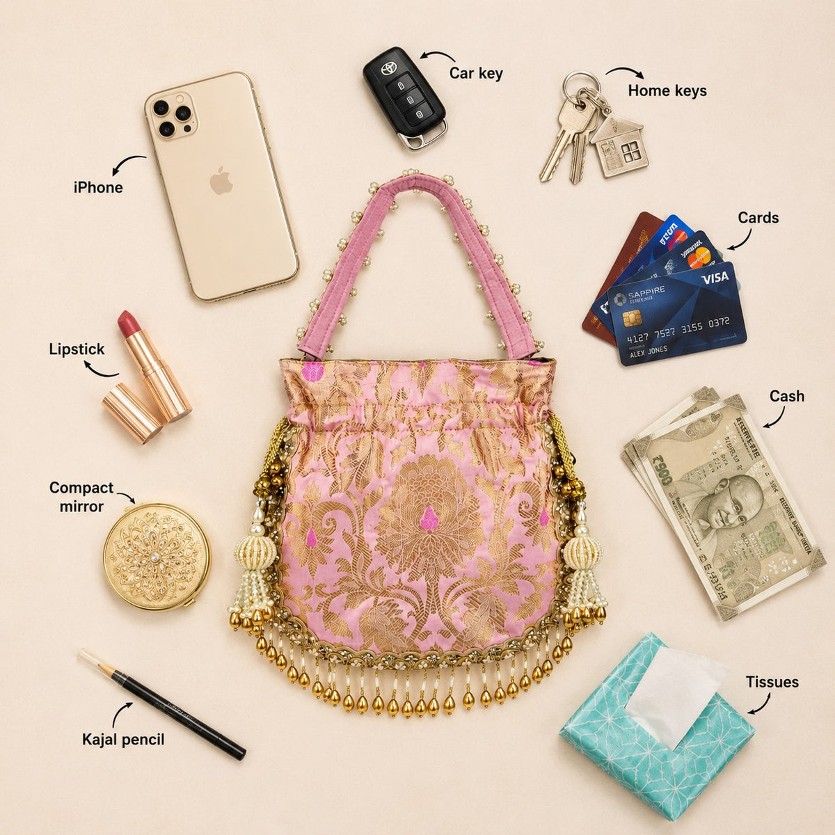 Blush Pink Brocade Potli