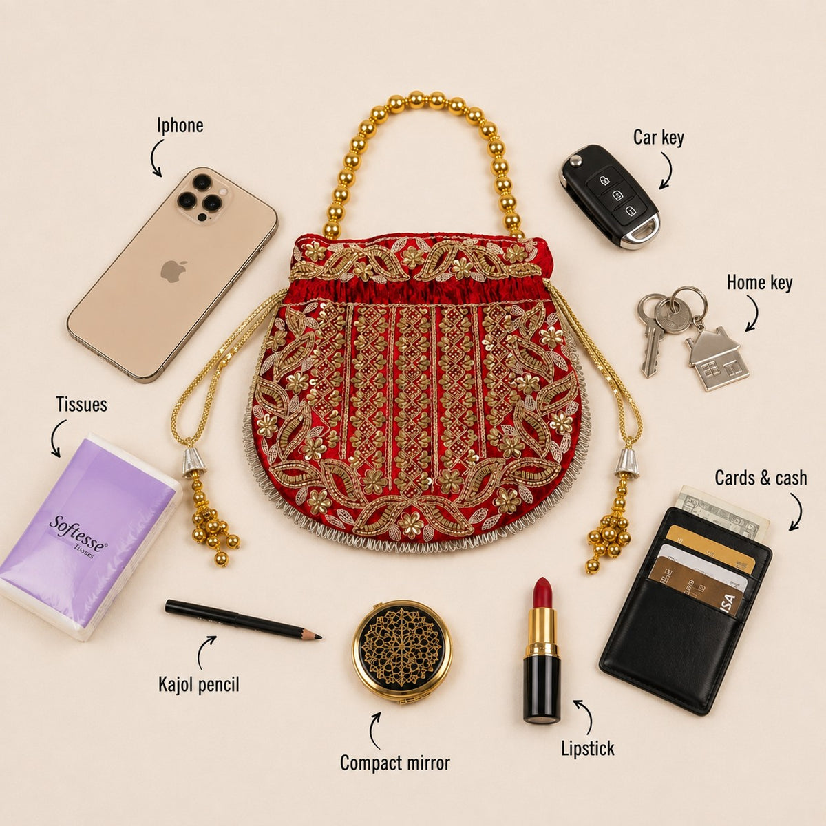 Ruby Sequin Leaf Potli