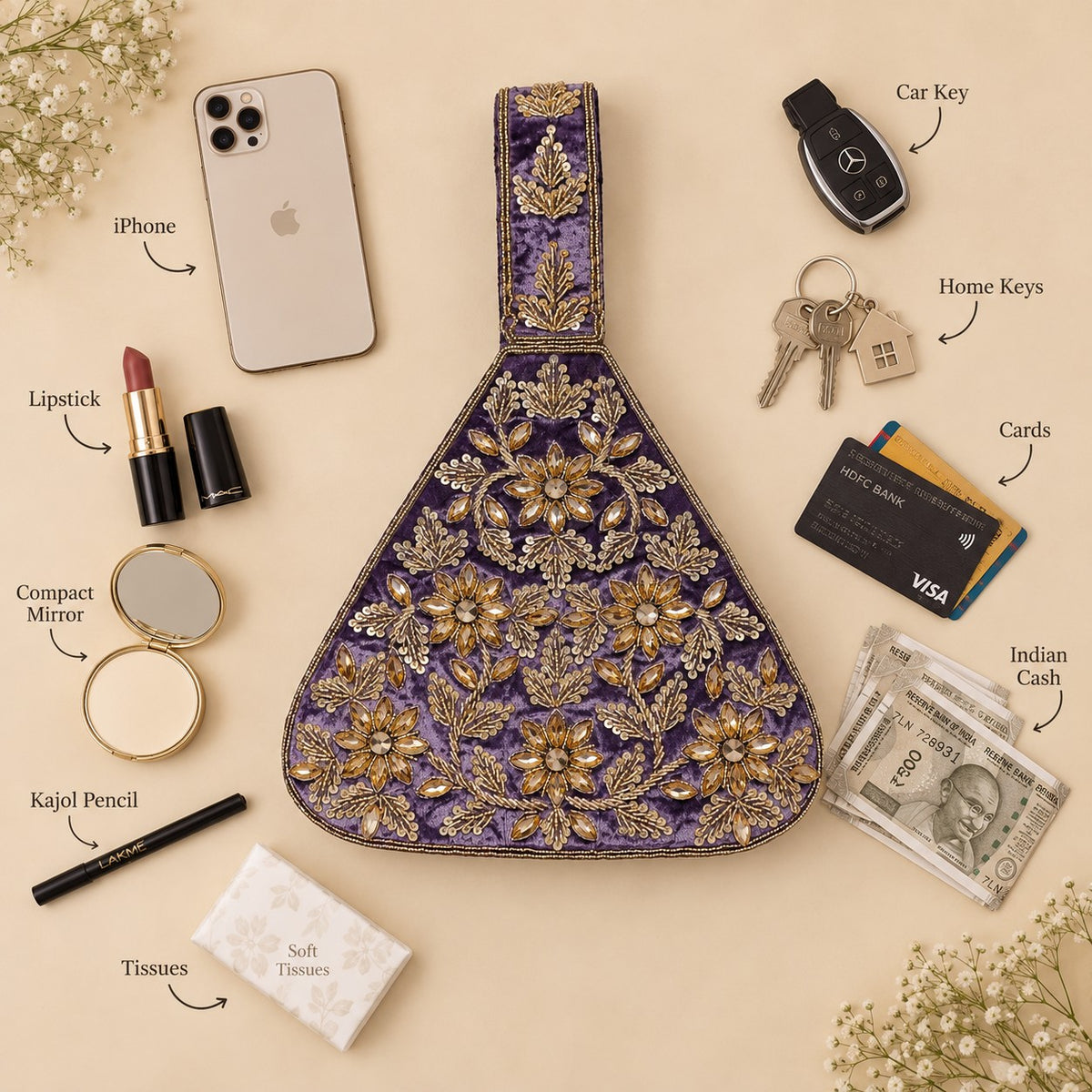 Ornate Lavender Embroidered Potli