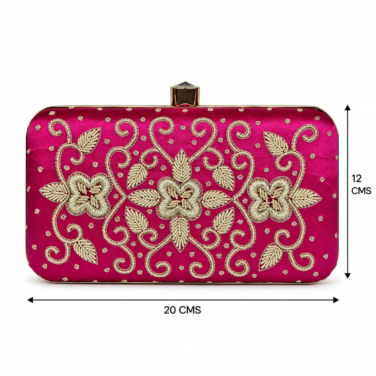 Luxury Magenta Floral Embroidered Clutch