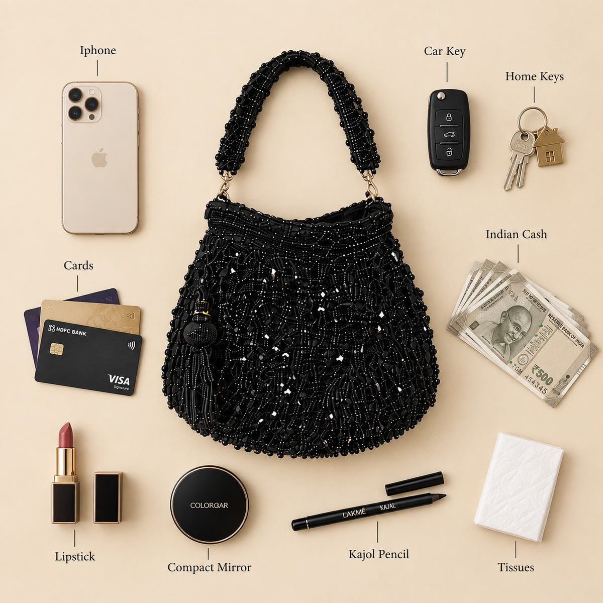 Vibrant Black Crystal Potli
