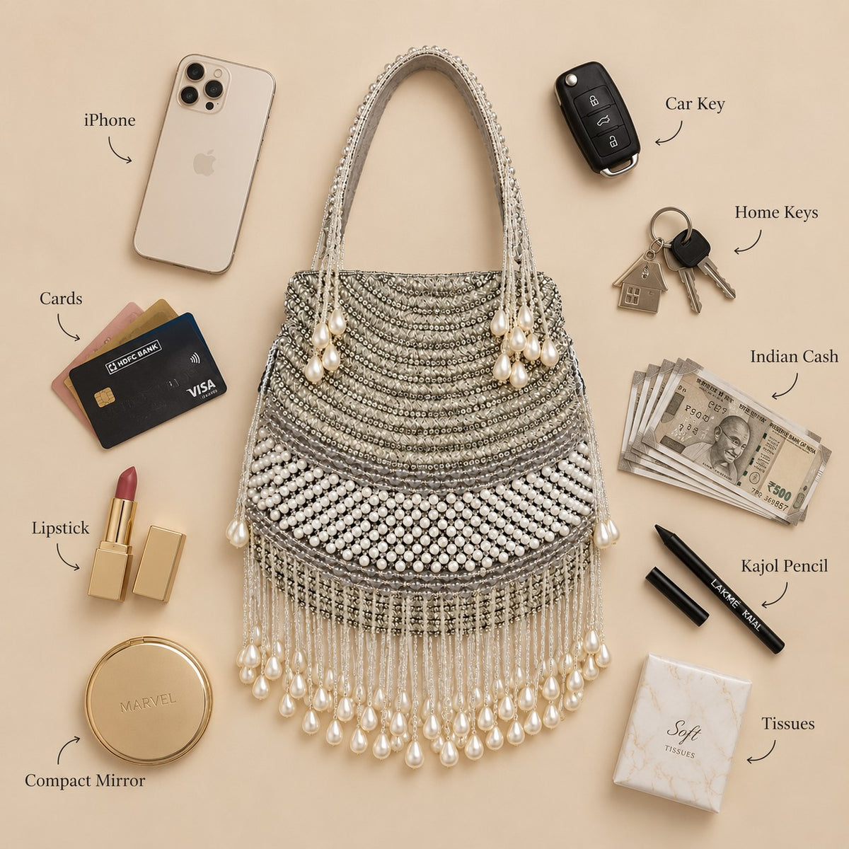 Grey and Silver Pearl potli
