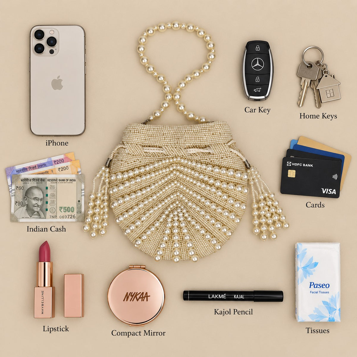 White Seashell Pearl Potli