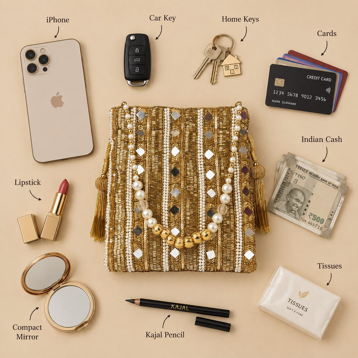 Golden Mirror Stripe Potli