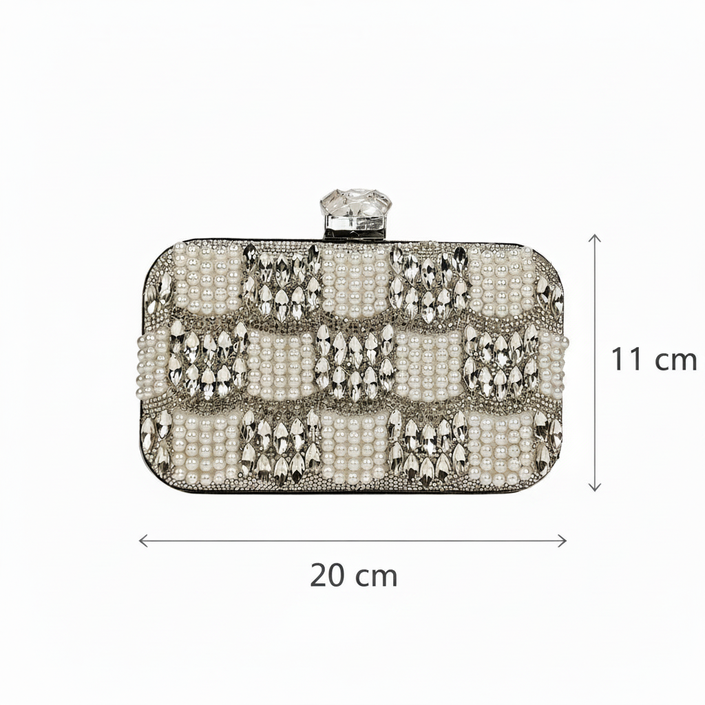 White and Silver Checkerboard Pearl Clutch
