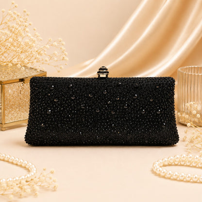 Midnight Black Crystal Clutch