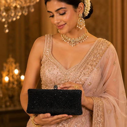 Midnight Black Crystal Clutch