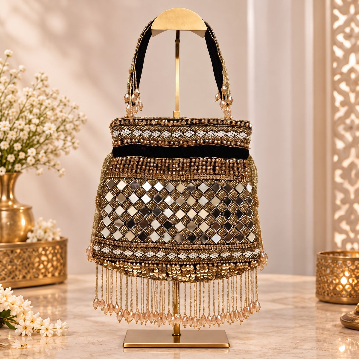 Black and Gold Mirror work Potli