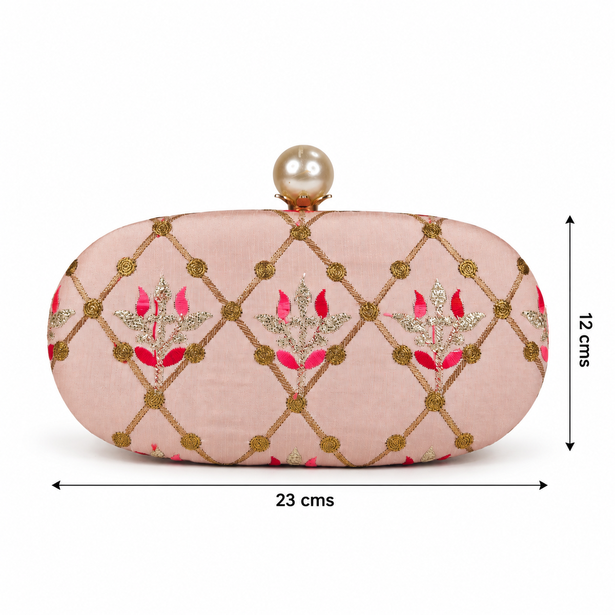 Embroidered Blush Pink Floral Clutch
