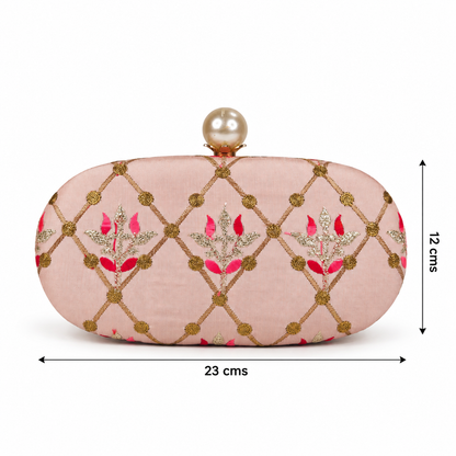 Embroidered Blush Pink Floral Clutch