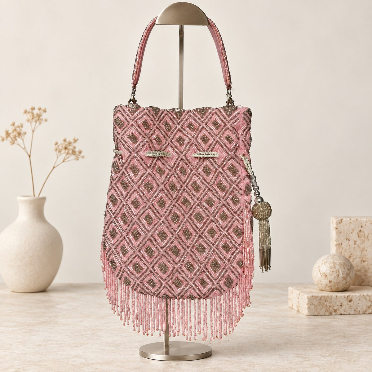 Blush pink Beaded Potli