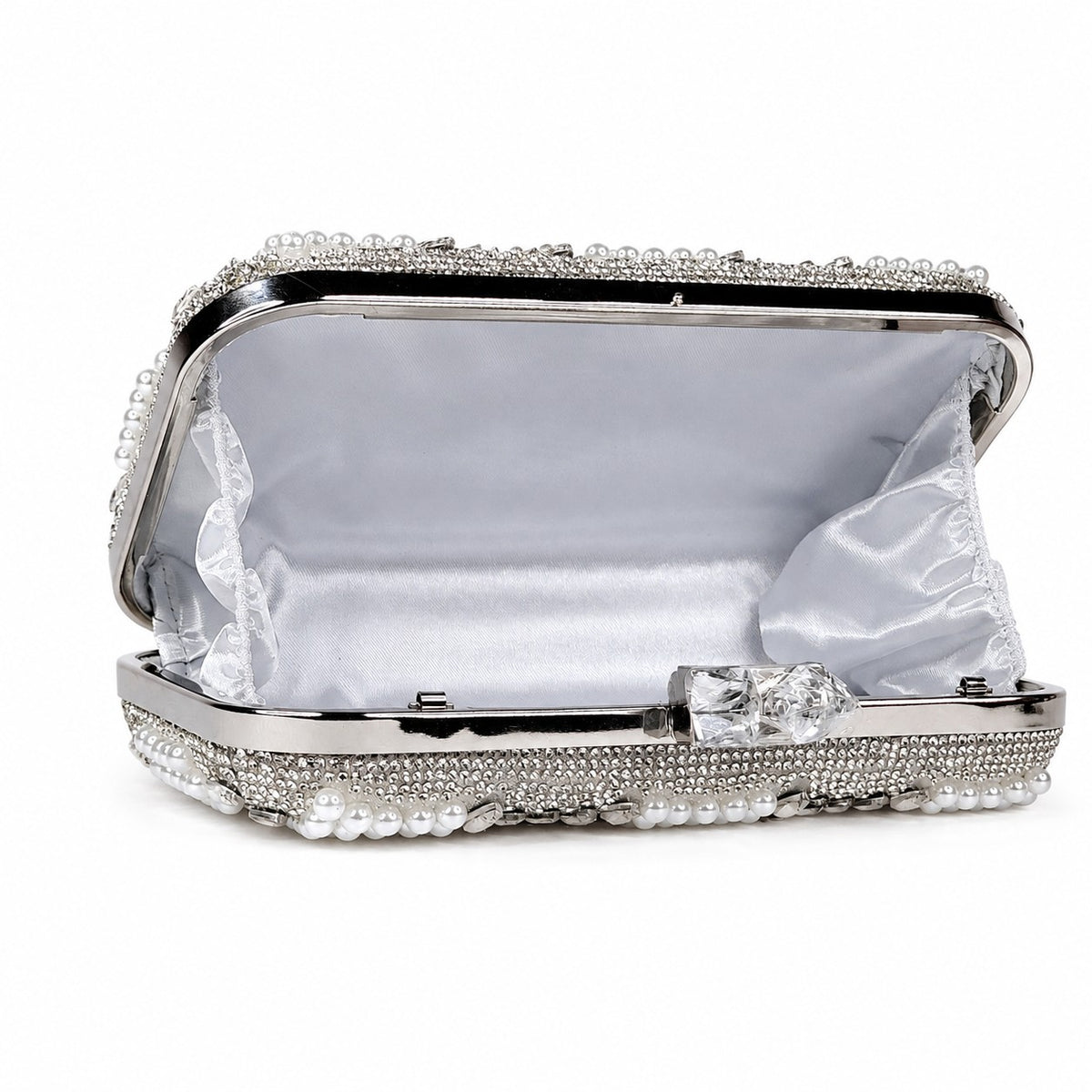 White and Silver Checkerboard Pearl Clutch