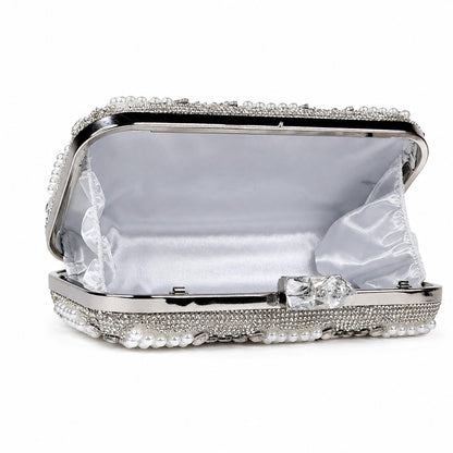 White and Silver Checkerboard Pearl Clutch