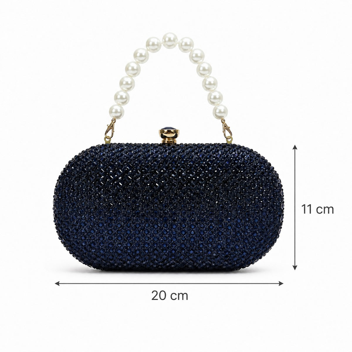 Noir Navy Blue Pearl Handle Clutch