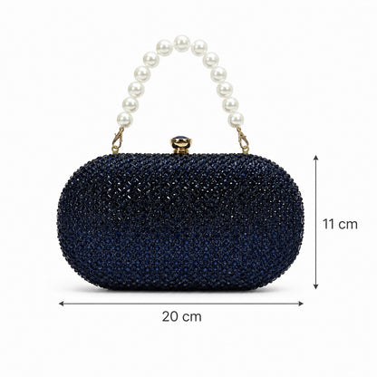 Noir Navy Blue Pearl Handle Clutch