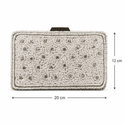 Silver Scatter Pearl Box Clutch