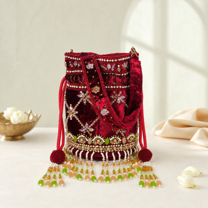 Maroon Bloom Beaded Potli