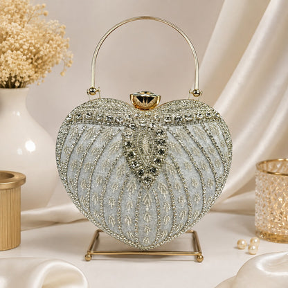 Silver Heart Crystal Clutch