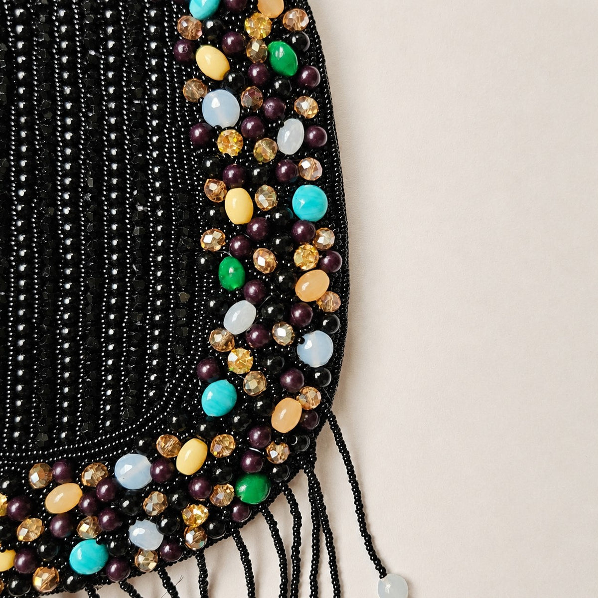 Noir Black Gemstone Fringe Potli