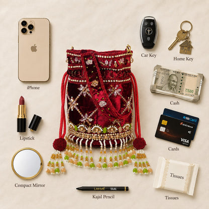 Maroon Bloom Beaded Potli