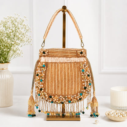 Peach Gemstone Fringe Potli