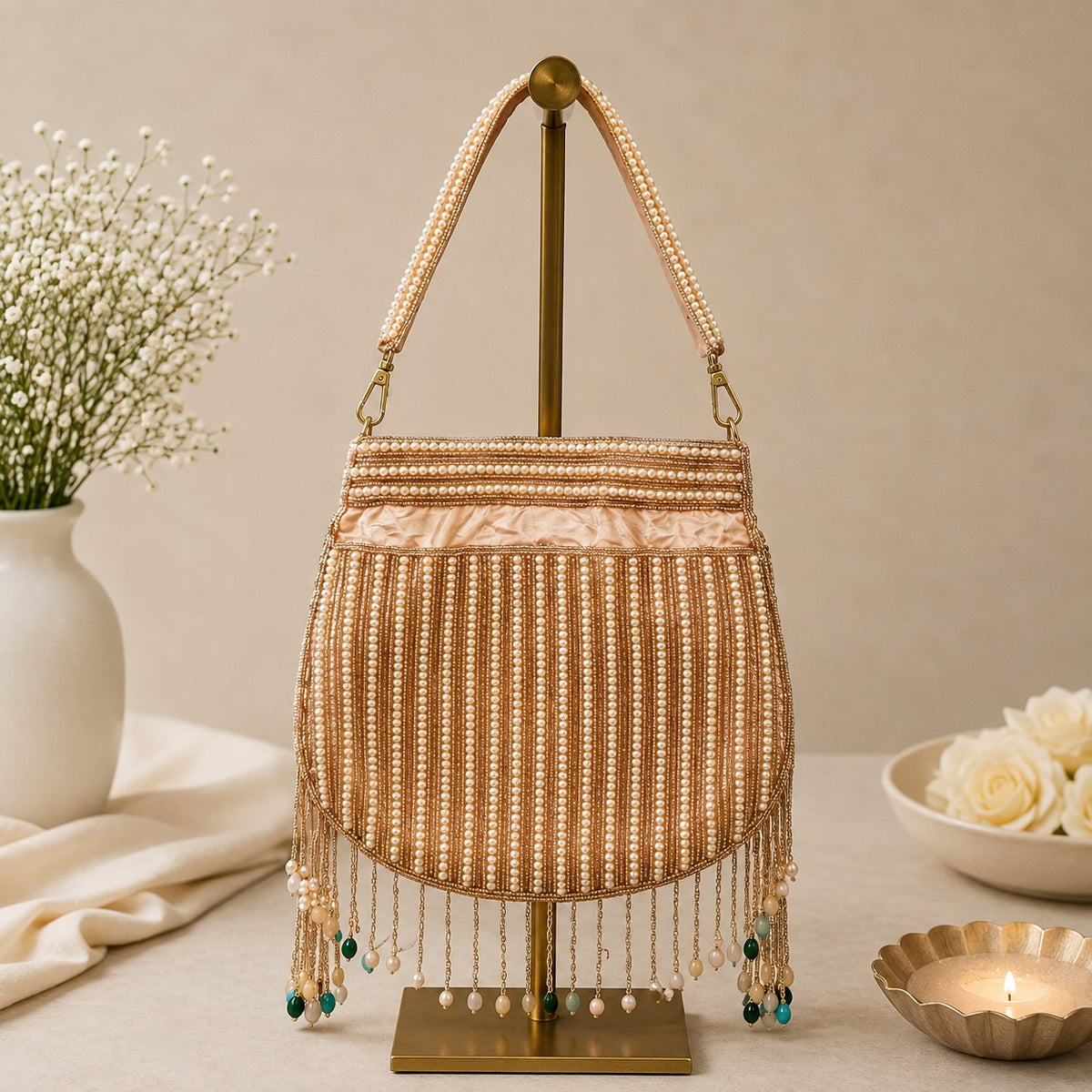 Peach Gemstone Fringe Potli