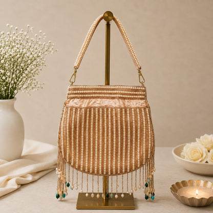 Peach Gemstone Fringe Potli
