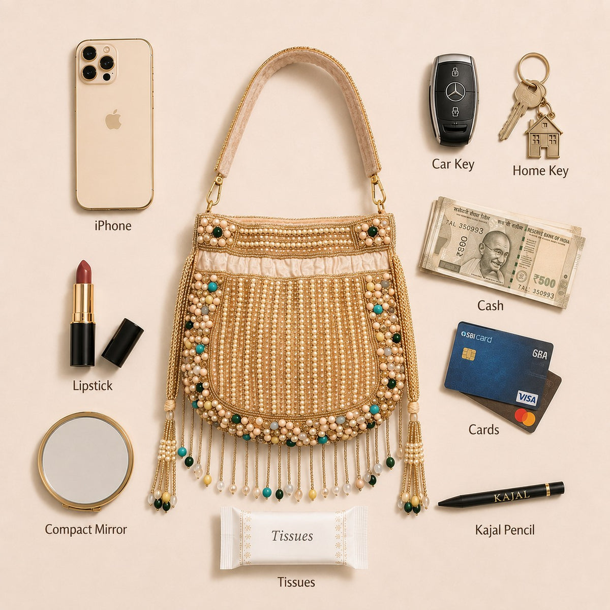 Peach Gemstone Fringe Potli