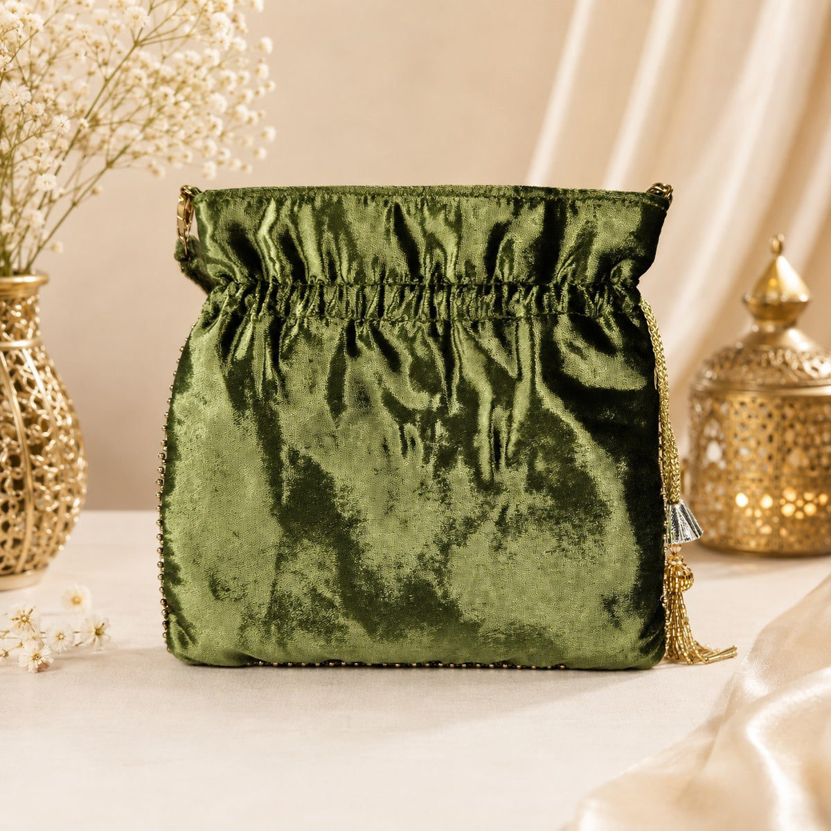 Emerald Green Zardozi Embroidered Potli