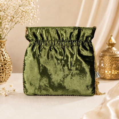 Emerald Green Zardozi Embroidered Potli
