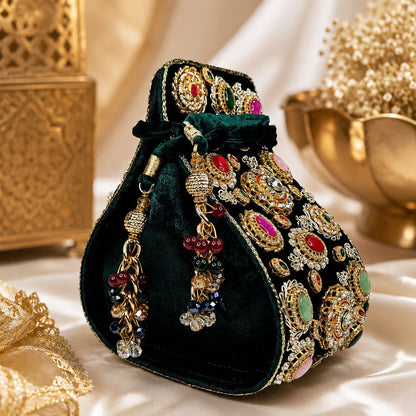 Emerald Green Kundan Jewel Potli