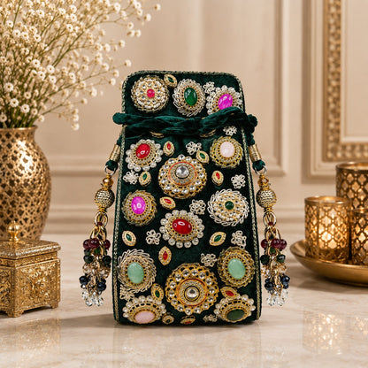 Emerald Green Kundan Jewel Potli