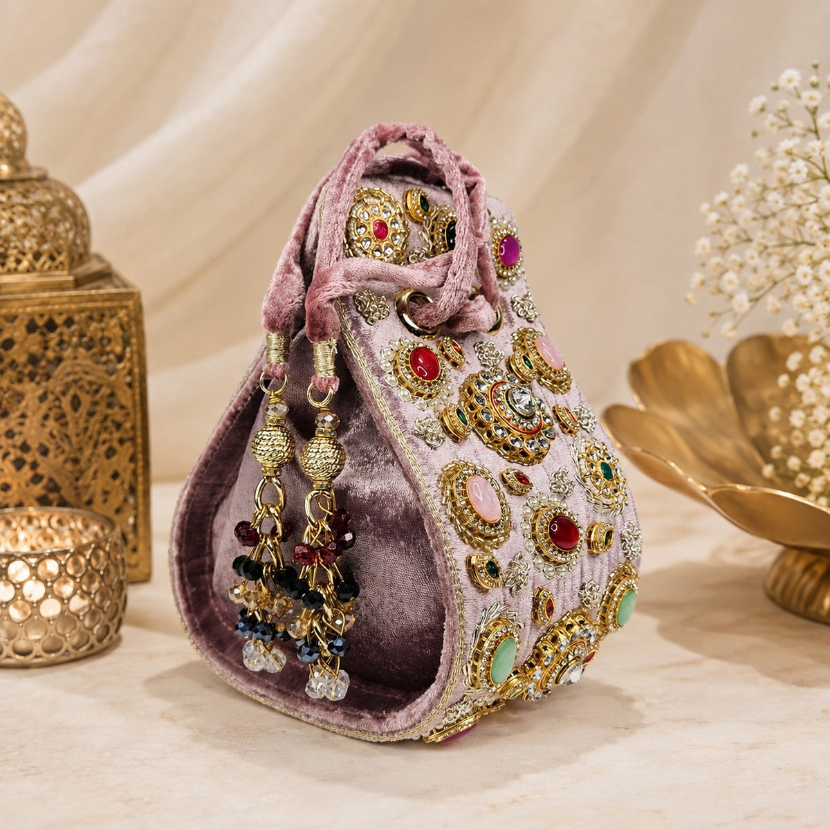Lavender Kundan Jewel Potli