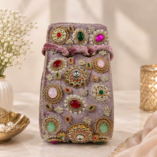 Lavender Kundan Jewel Potli