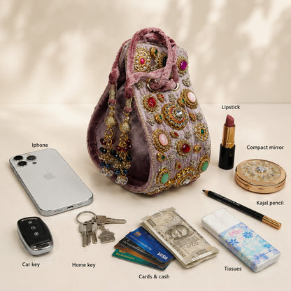 Lavender Kundan Jewel Potli