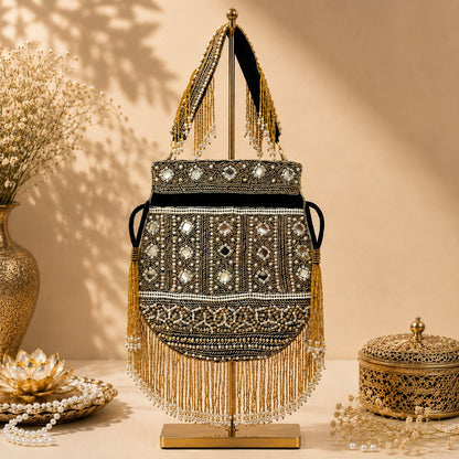 Noir Mirror-Work Beaded Potli
