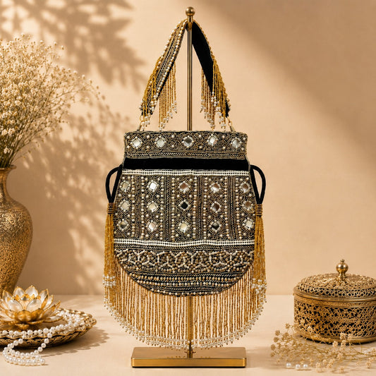 Noir Mirror-Work Beaded Potli