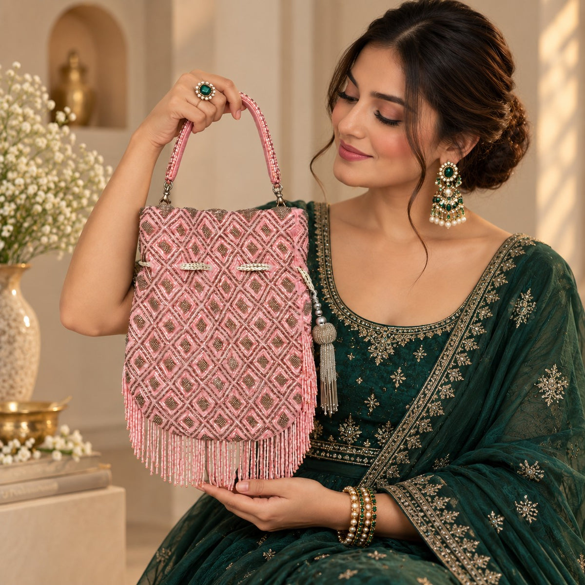 Blush pink Beaded Potli