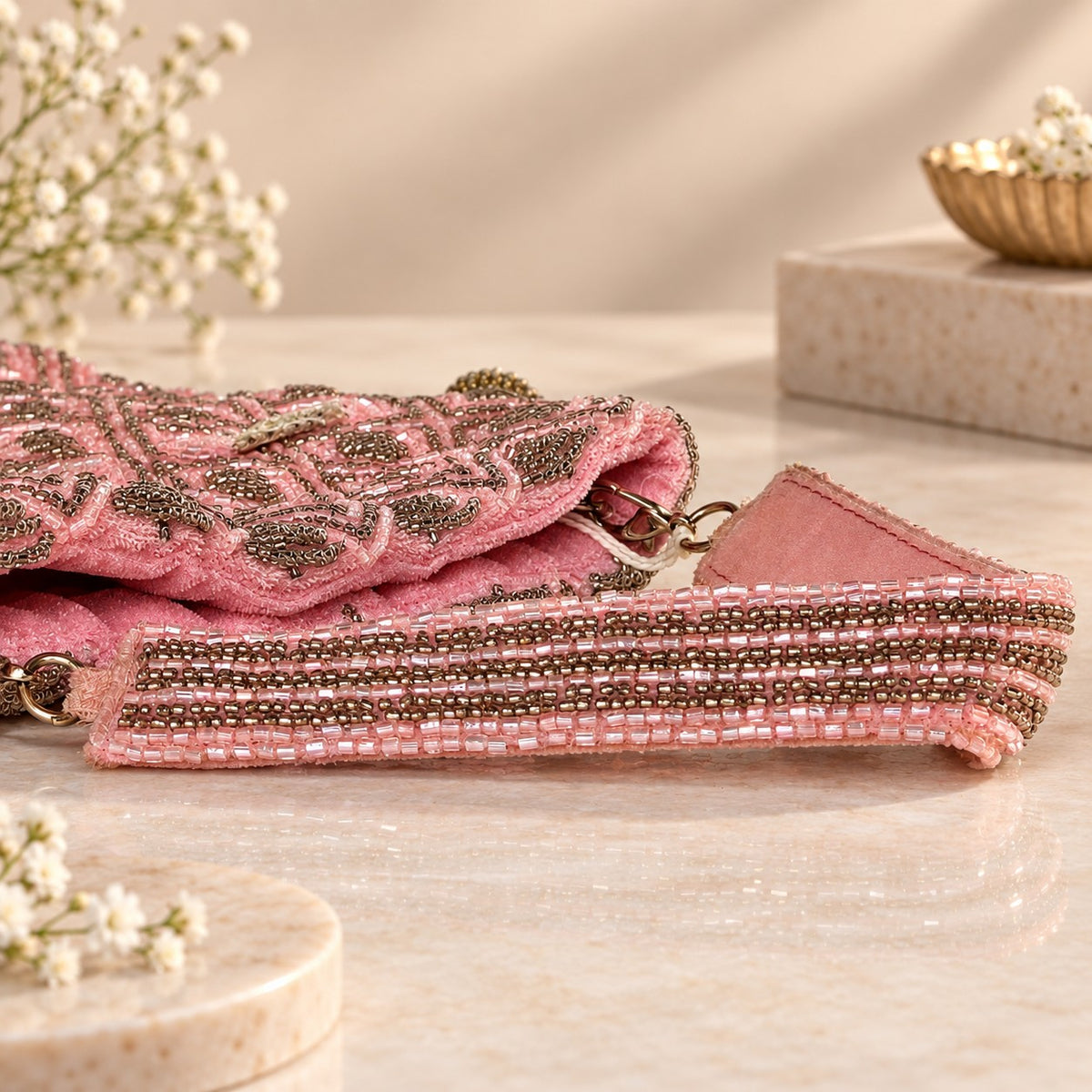Blush pink Beaded Potli