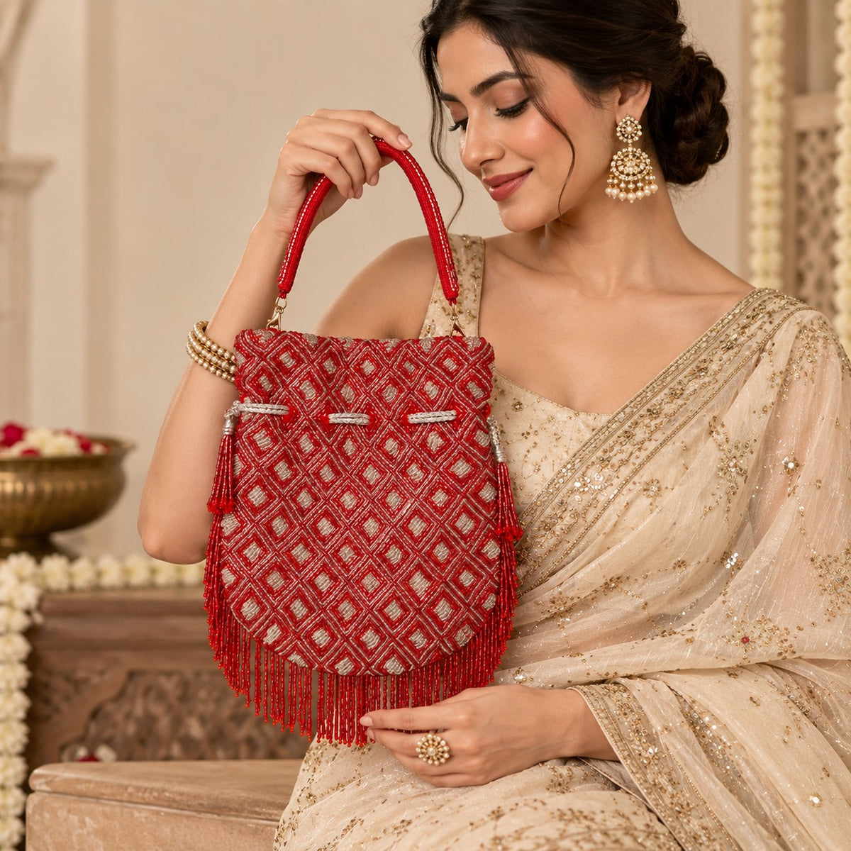 Red Beaded Potli
