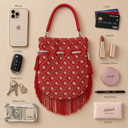 Red Beaded Potli