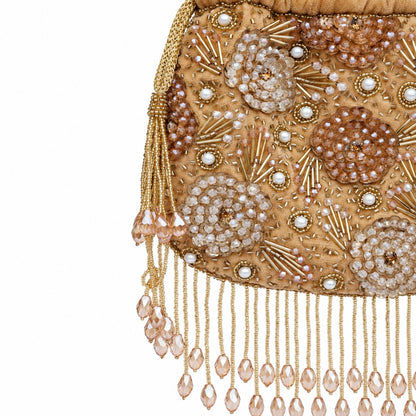 Golden Floral Beaded Bridal Potli